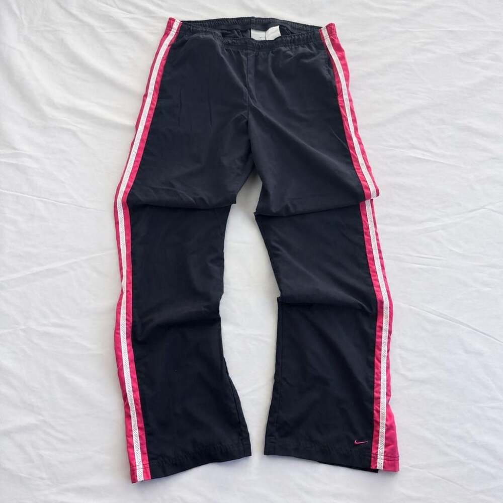 Nike Track Pants Size M Black Pink Side Stripe Y2K